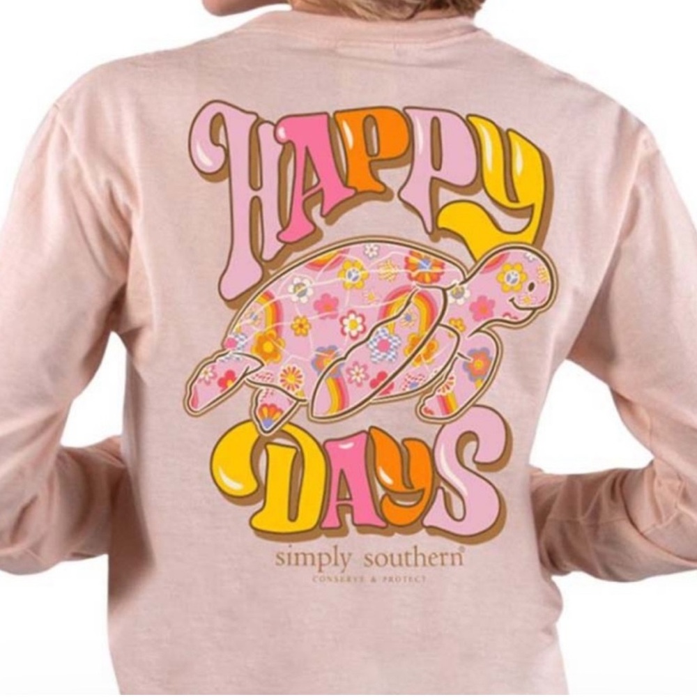 Simply Southern "Happy Days" Turtle Long Sleeve Tee XXL NWT Retro Pink boho